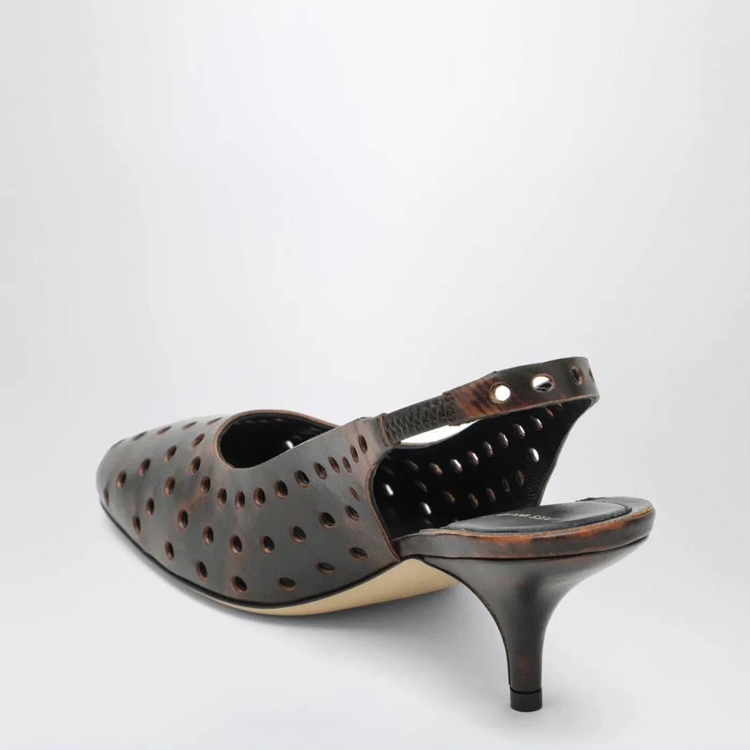Dries Van Noten - Brown aged leather perforated slingback shoes Brand Apparel &amp; Accessories