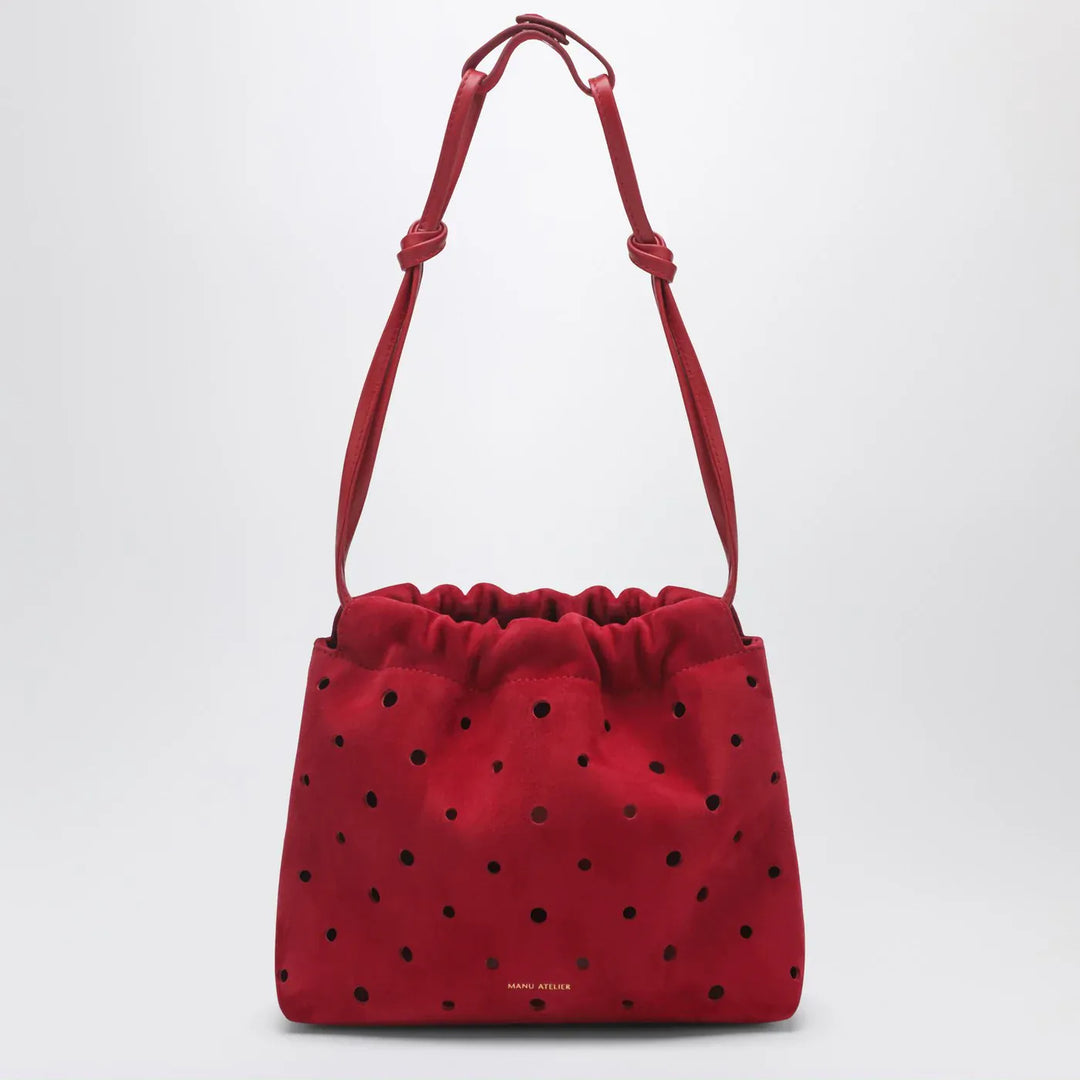 Manu Atelier - Romy perforated red suede pouch Brand Apparel &amp; Accessories U