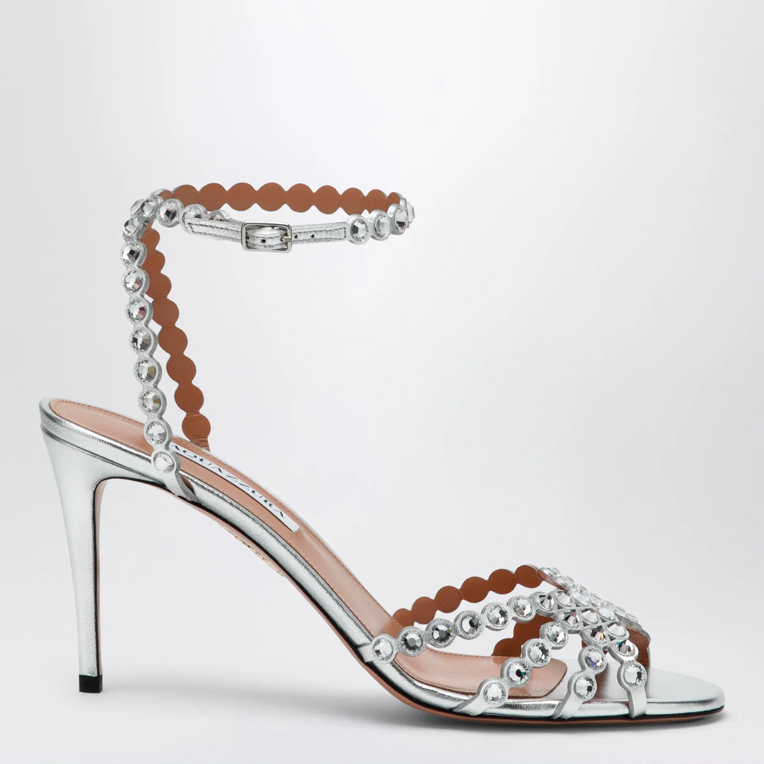 Aquazzura - Tequila silver sandals in metallic leather with crystals Brand Apparel & Accessories > Shoes 36 IT