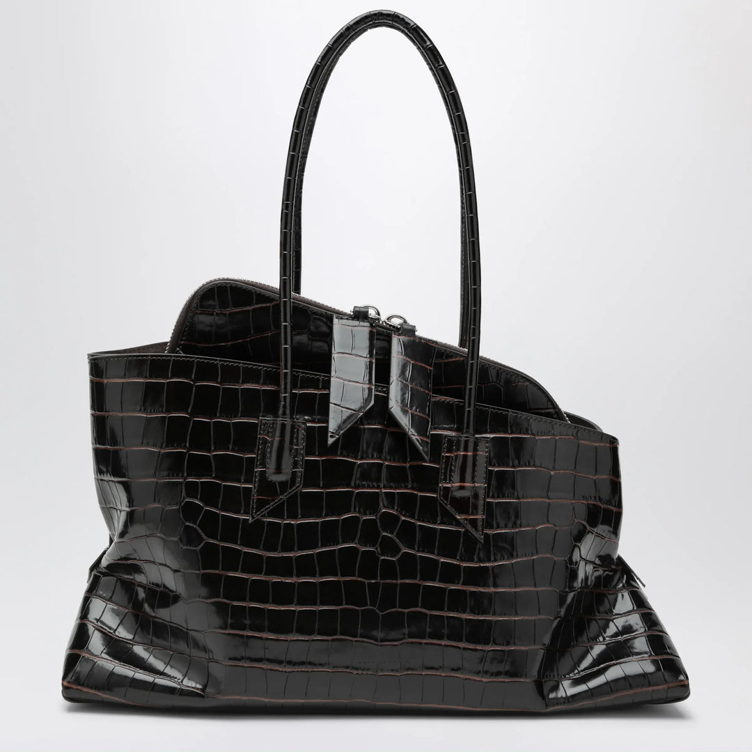 The Attico - La Passeggiata Medium bag in coffee crocodile-print leather Brand Apparel & Accessories U