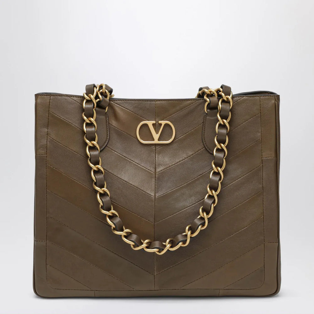 Valentino Garavani - Laseine shopping bag in tundra green Brand Apparel & Accessories TU