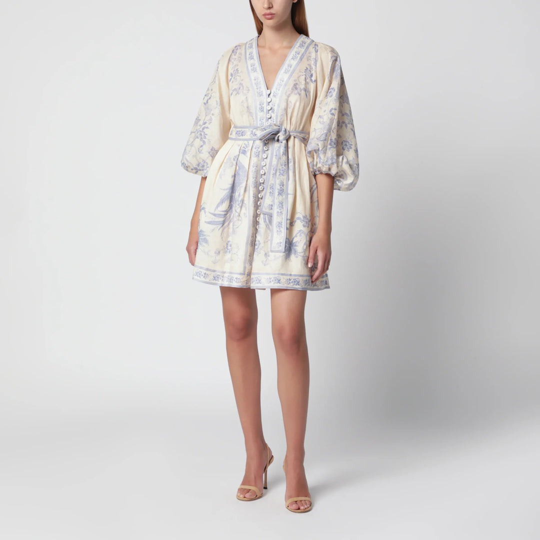 ZIMMERMANN - Indra Plunge dress in cream/lilac linen Brand Apparel & Accessories 0