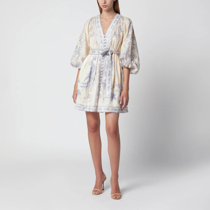 ZIMMERMANN - Indra Plunge dress in cream/lilac linen Brand Apparel &amp; Accessories 0