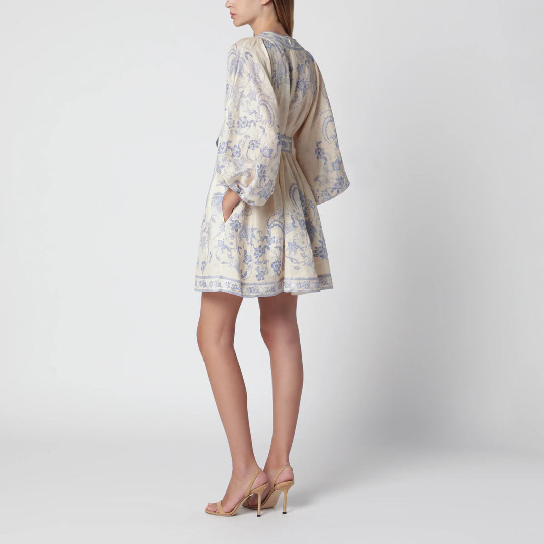 ZIMMERMANN - Indra Plunge dress in cream/lilac linen Brand Apparel &amp; Accessories