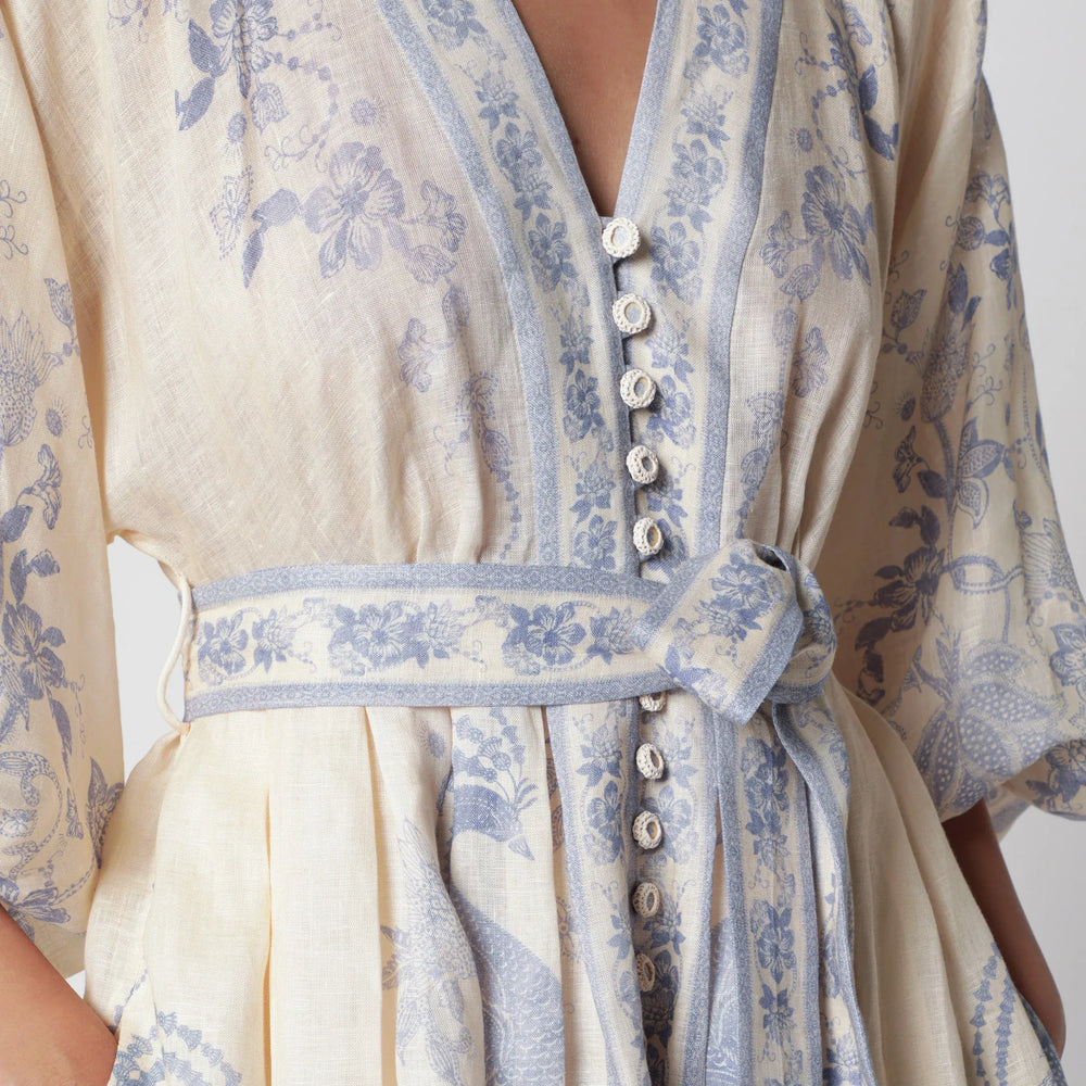 ZIMMERMANN - Indra Plunge dress in cream/lilac linen Brand Apparel & Accessories
