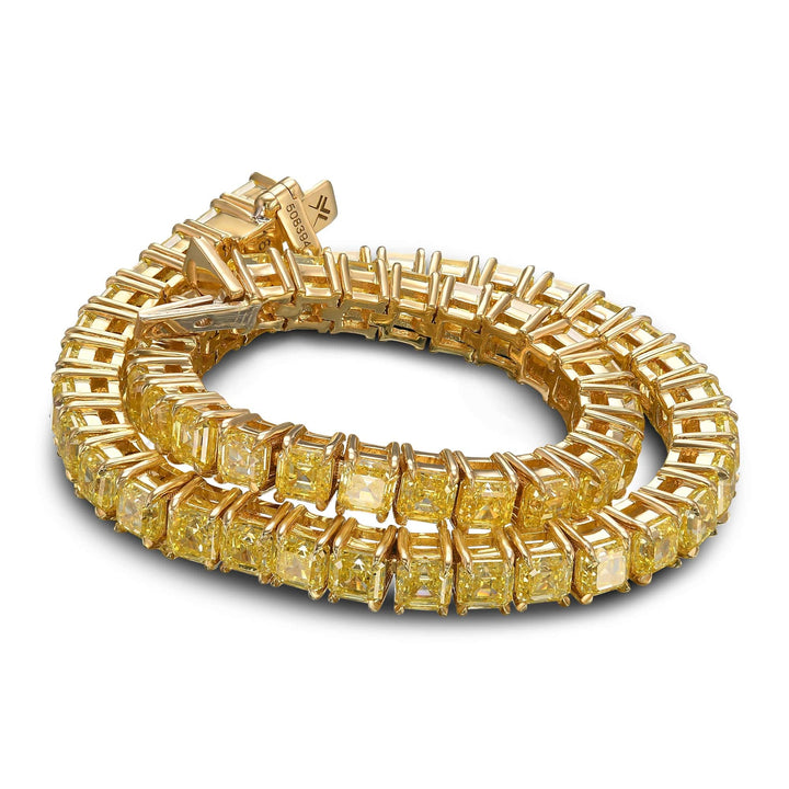 LEIBISH 12.04ct Fancy Intense Yellow Asscher Diamond Tennis Bracelet Brand Bracelet