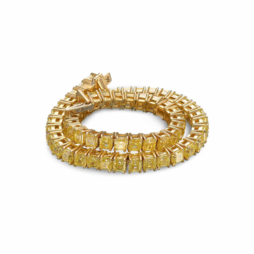 LEIBISH 12.04ct Fancy Intense Yellow Asscher Diamond Tennis Bracelet Brand Bracelet