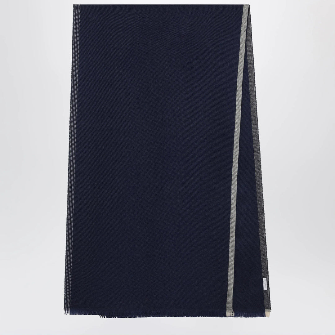 Brunello Cucinelli - Blue/Brown/Grey Wool and Cashmere Scarf Brand U