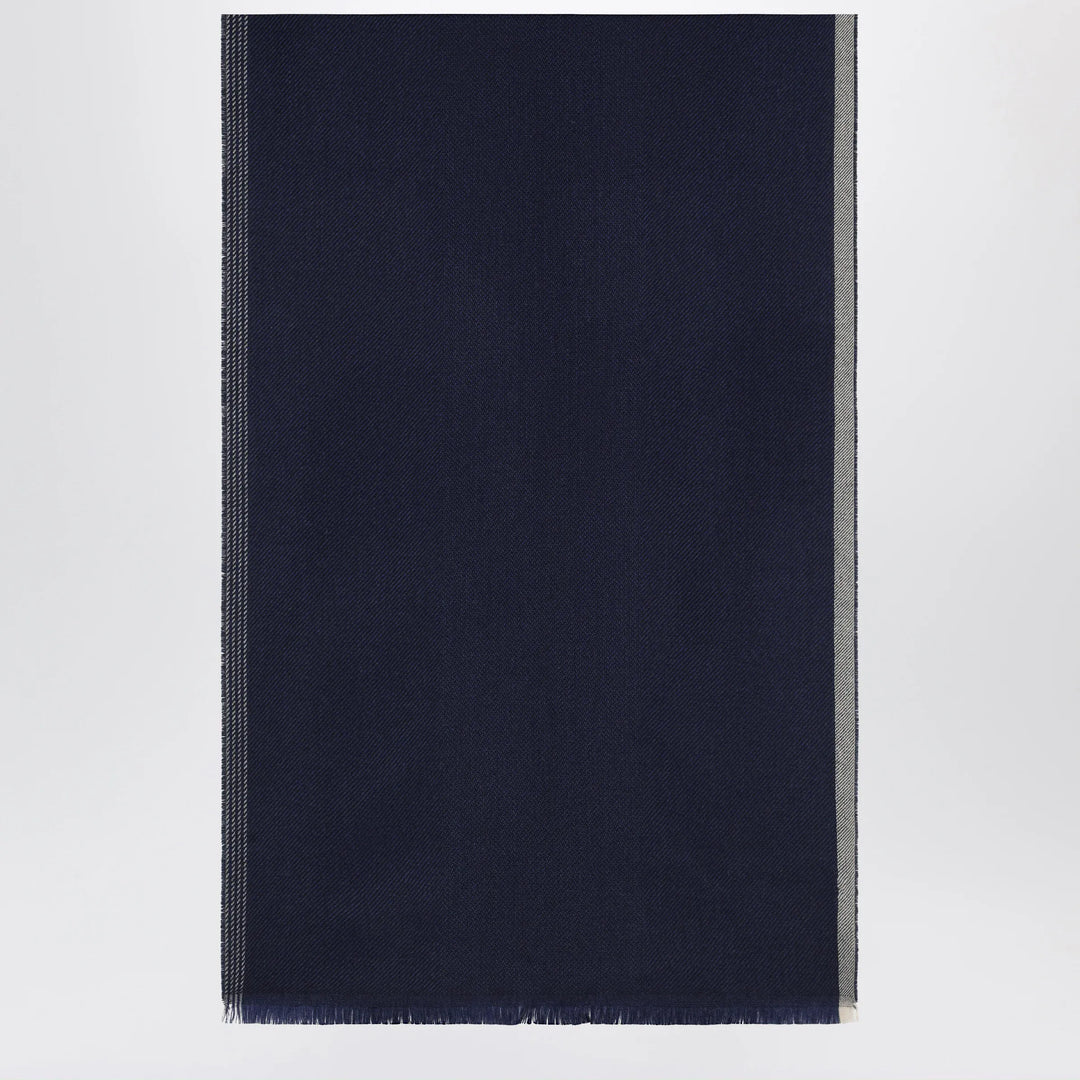 Brunello Cucinelli - Blue/Brown/Grey Wool and Cashmere Scarf Brand U