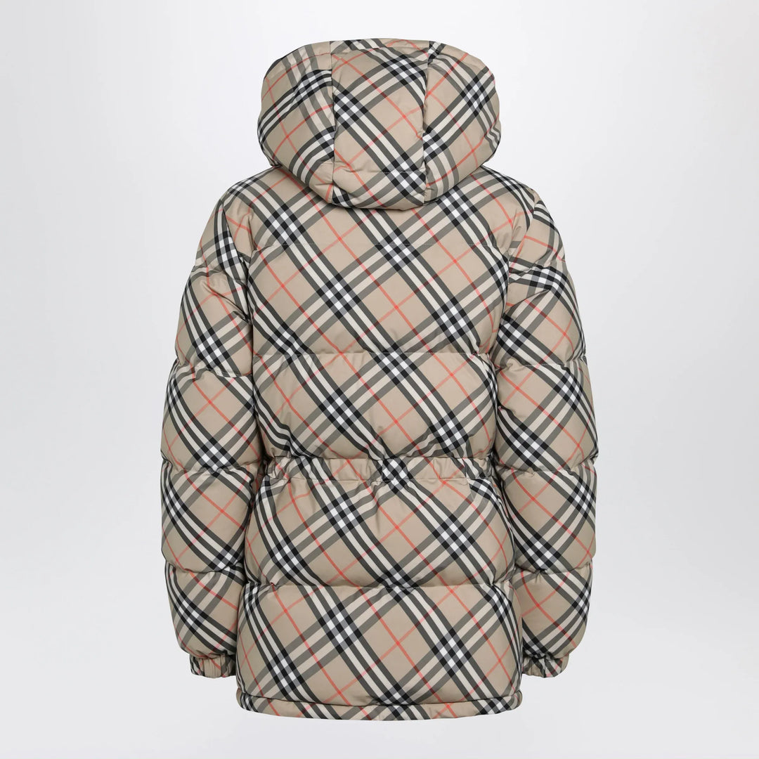 Burberry - Hooded check nylon puffer jacket in sand Brand
