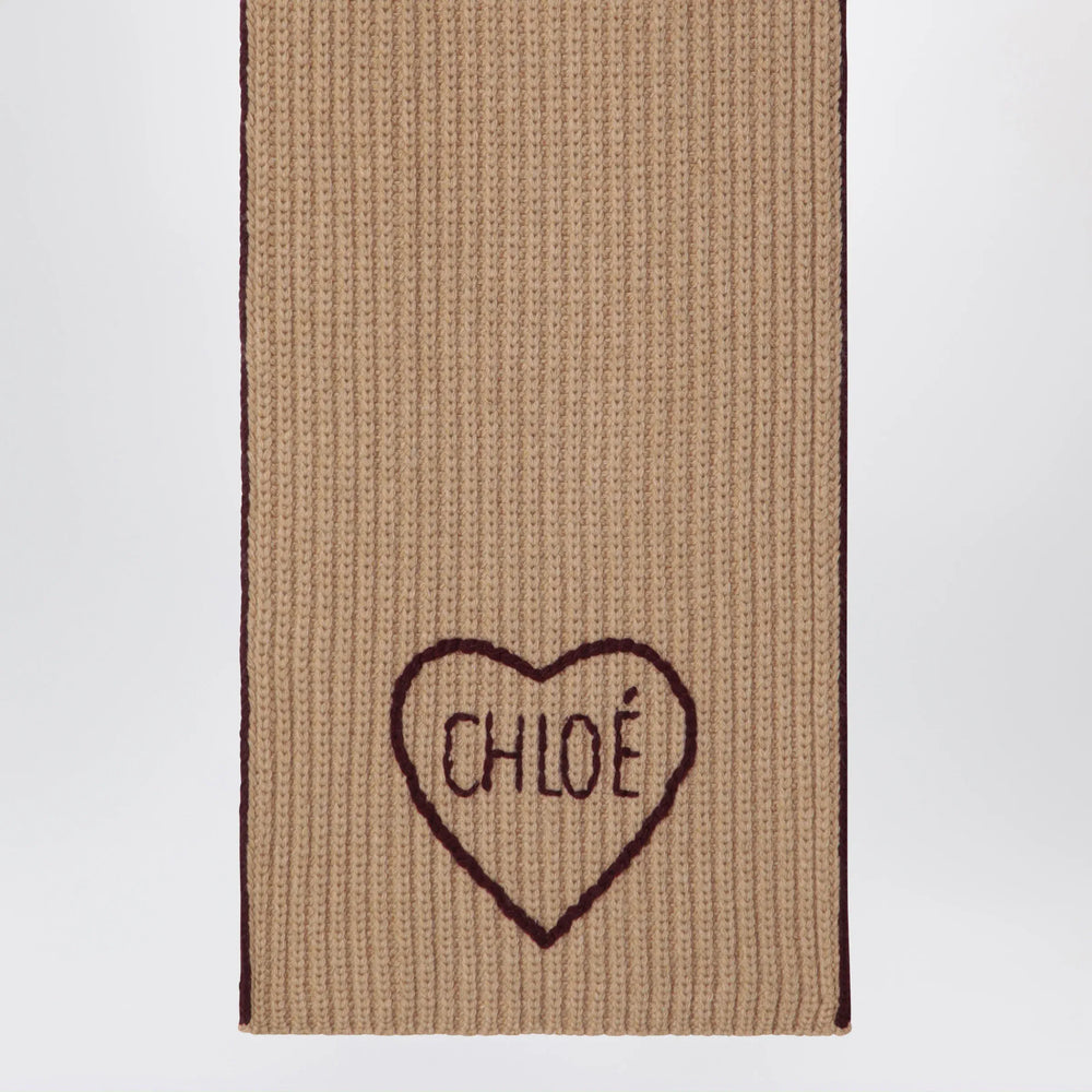 Chloé - Encoeur wool and cashmere scarf in bleached brown Brand U