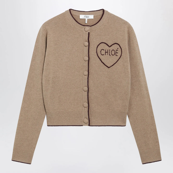 Chloé - Light Brown Wool and Cashmere Logo Cardigan Brand S