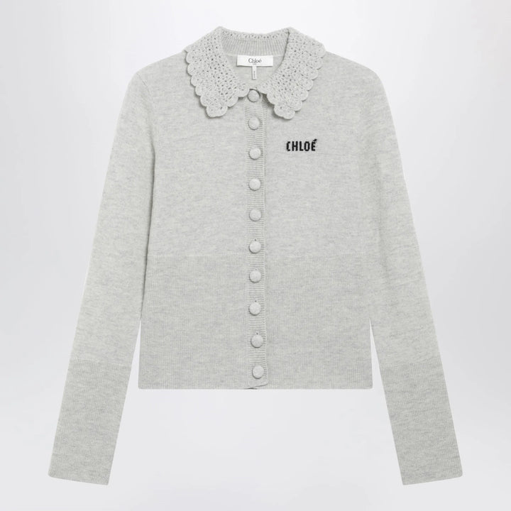 Chloé - Slim-fit logo wool cardigan in Sweet Grey Brand S