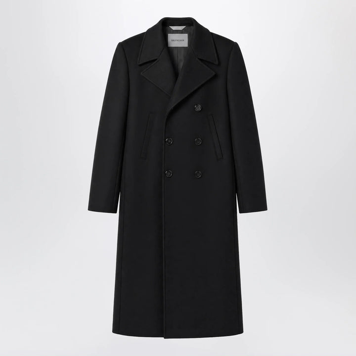 Balenciaga - Long double-face tailored coat in black cotton Brand Coats &amp; Jackets 48 IT