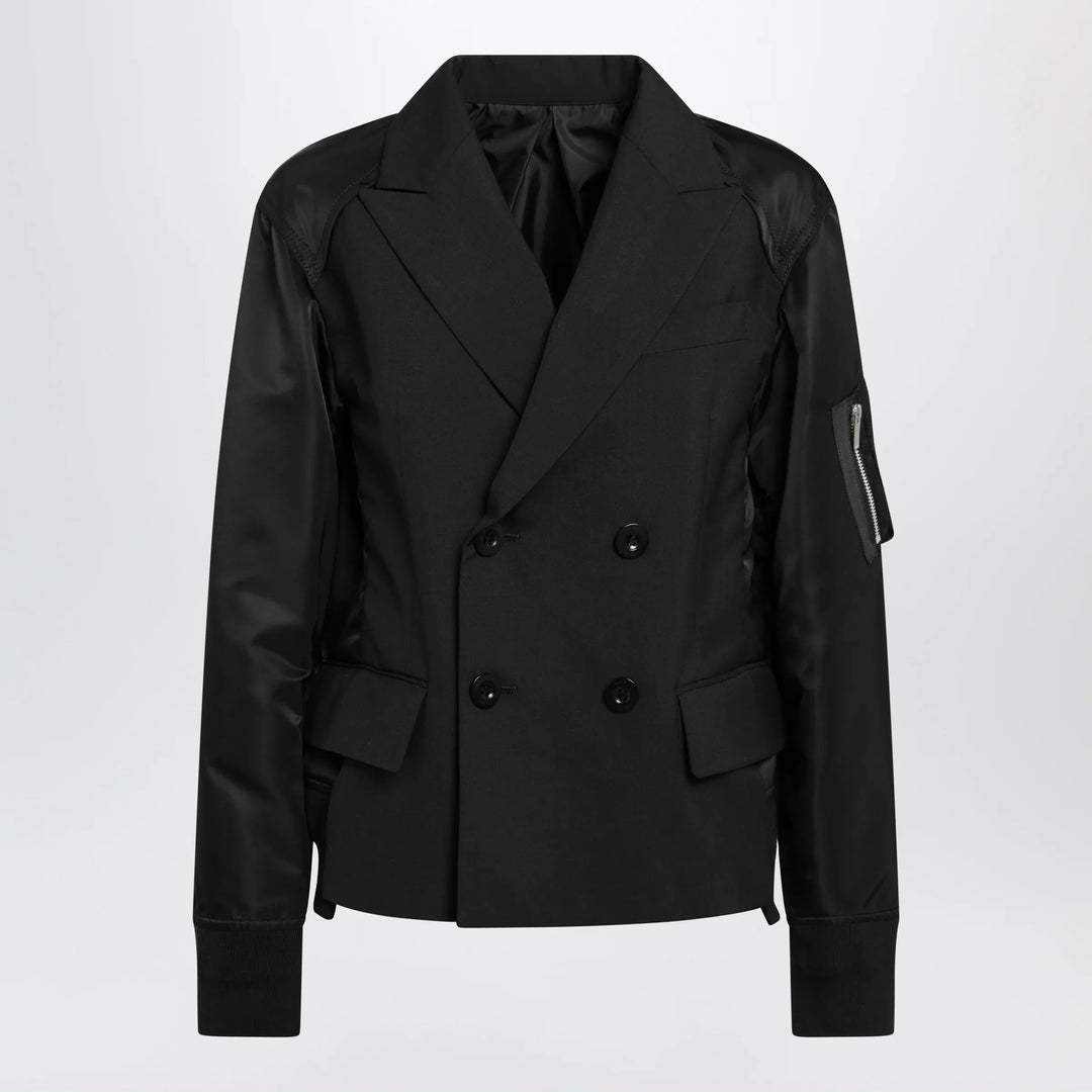 Sacai - Black double-breasted wool and nylon blend jacket Brand Coats &amp; Jackets 1
