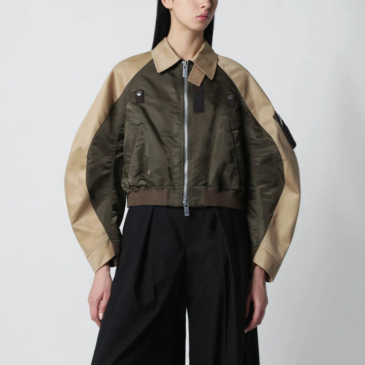 Sacai - Khaki green/beige nylon zip jacket Brand Coats &amp; Jackets 3
