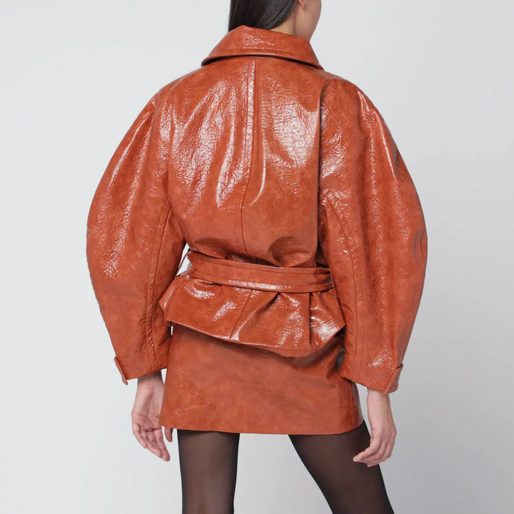 THE ANDAMANE - Tan leather-effect belted jacket Brand Coats &amp; Jackets 40  IT