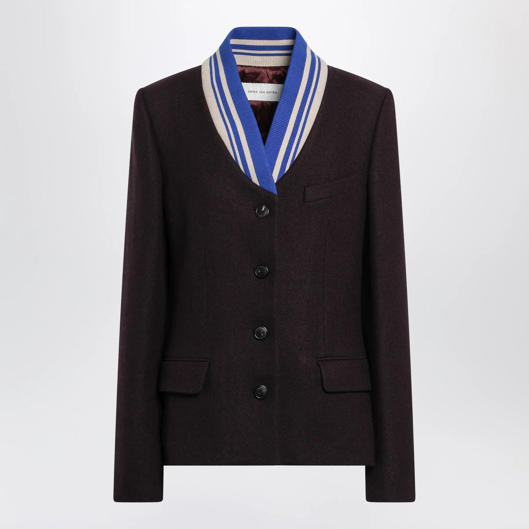 Dries Van Noten - Aubergine jacket with striped shawl collar Brand 34  FR