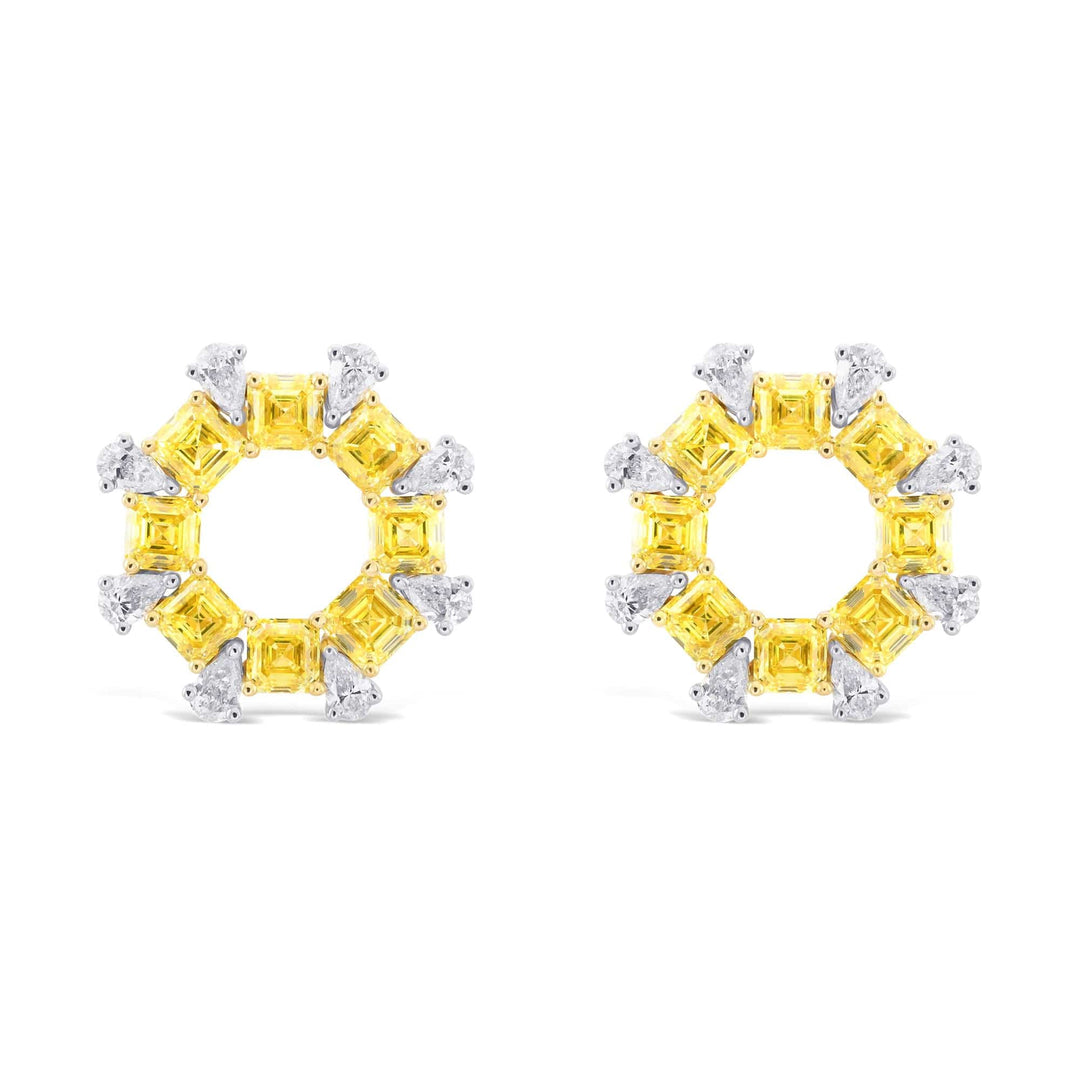 Fancy Intense Yellow Asscher and Pear Diamond Earrings. Brand Earrings