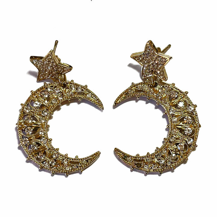 Giora Earrings Giora' Earrings Moon Shape Star With Swarovski Crystals Brand