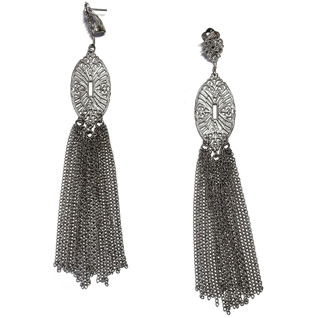 Giora Earrings Giora' Italian Filigrain Oval Earrings with Long Fringe Pendant Brand