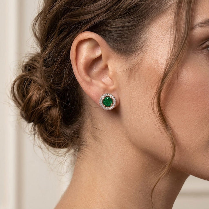 LEIBISH 0.92ct Green Emerald &amp; Diamond Halo Earrings Brand Earrings