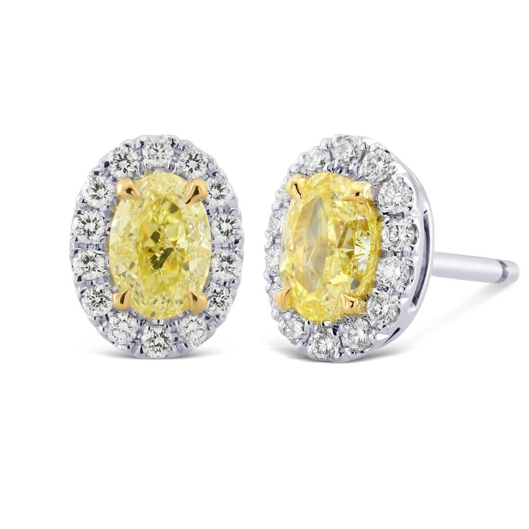 LEIBISH 1.00ct Fancy Yellow Oval Diamond Halo Earrings Brand Earrings