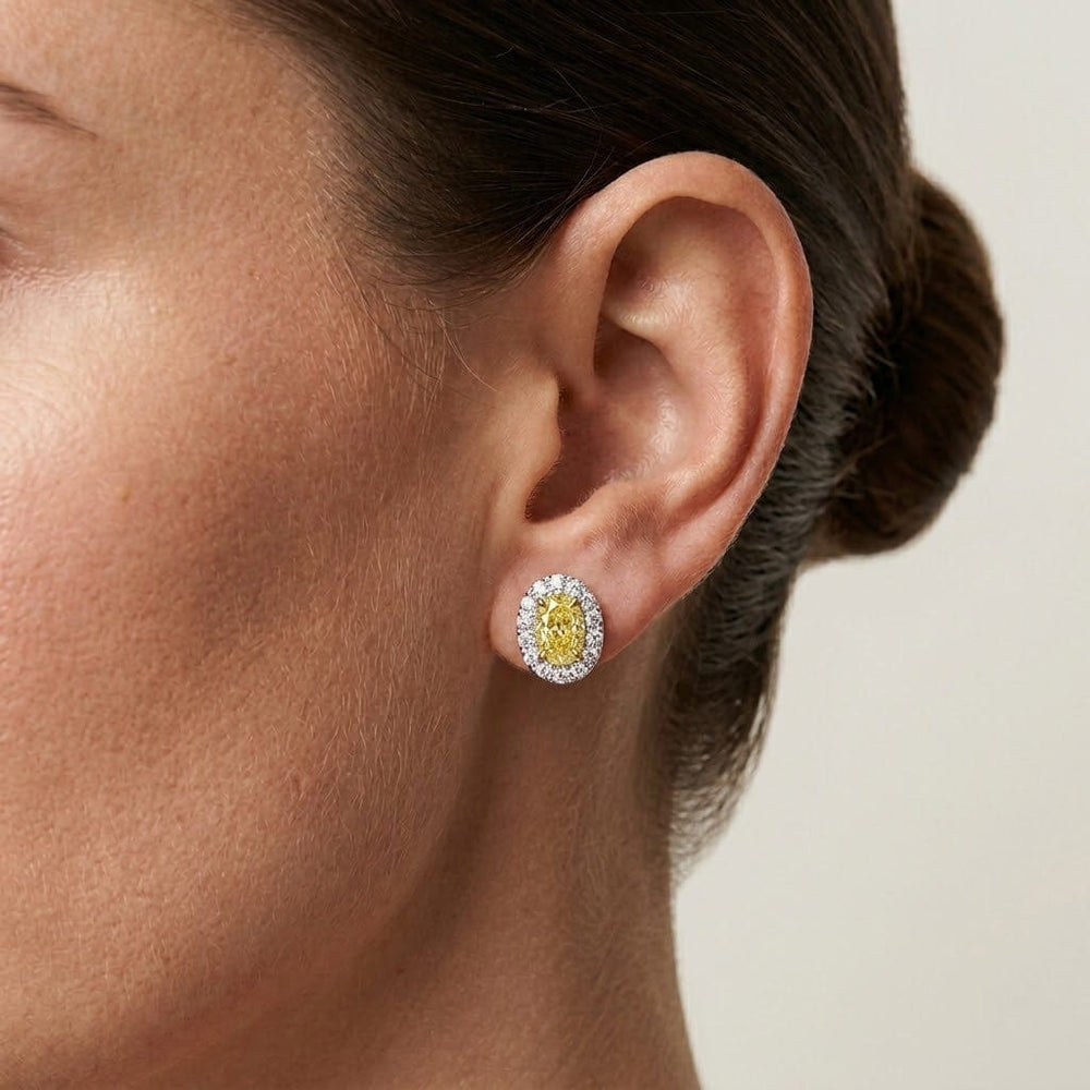 LEIBISH 1.00ct Fancy Yellow Oval Diamond Halo Earrings Brand Earrings