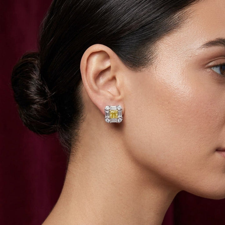 LEIBISH 1.01ct Fancy Intense Yellow Cushion Diamond Halo Earrings Brand Earrings