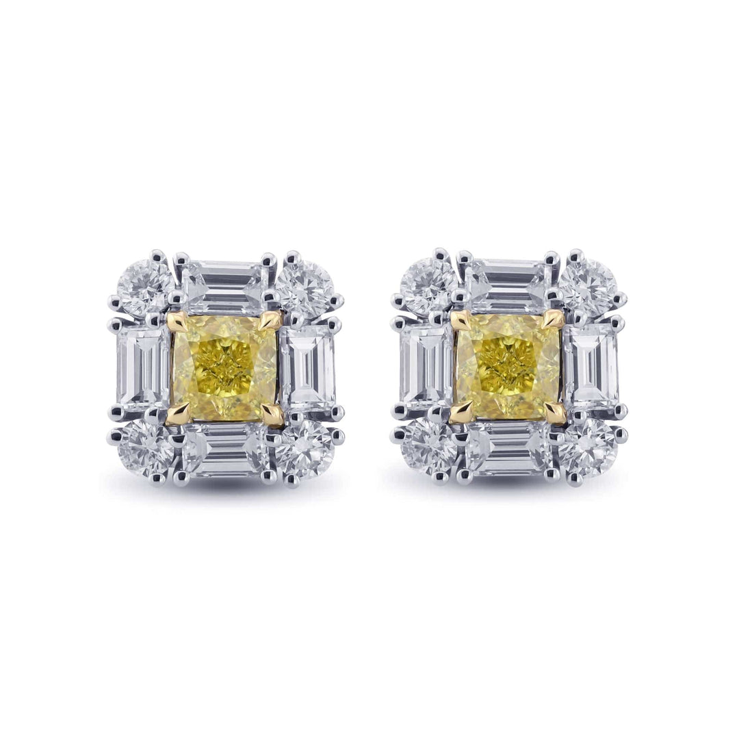 LEIBISH 1.01ct Fancy Intense Yellow Cushion Diamond Halo Earrings Brand Earrings