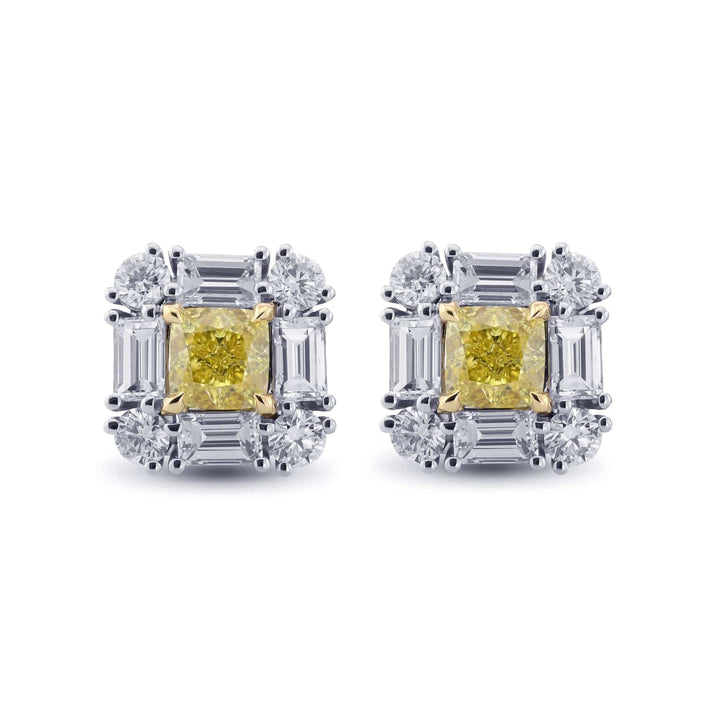 LEIBISH 1.01ct Fancy Intense Yellow Cushion Diamond Halo Earrings Brand Earrings