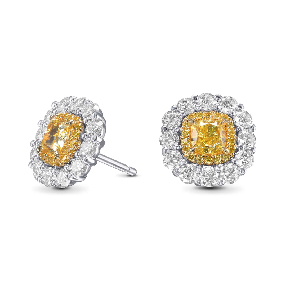 LEIBISH 1.15ct Fancy Intense Yellow Cushion Double Halo Earrings Brand Earrings