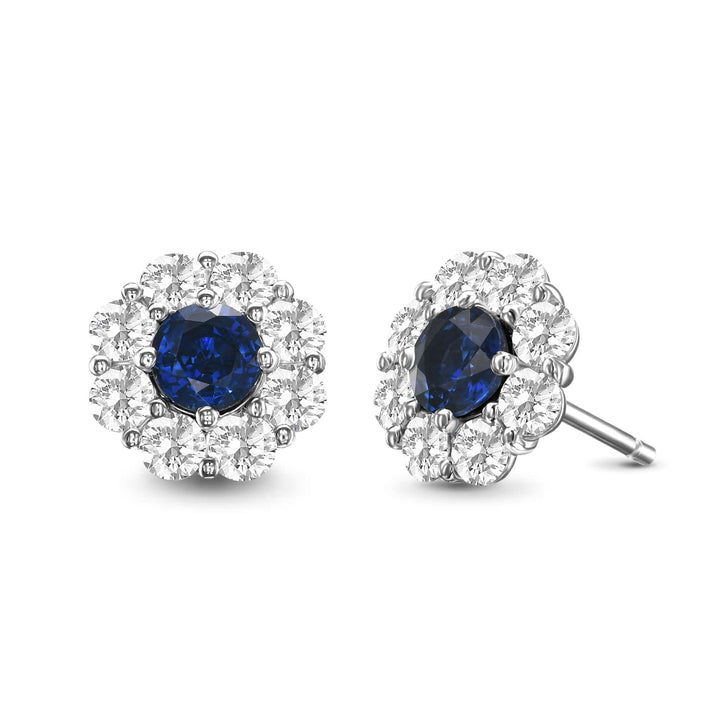 LEIBISH 1.24ct Round Blue Sapphire &amp; Diamond Halo Earrings Brand Earrings