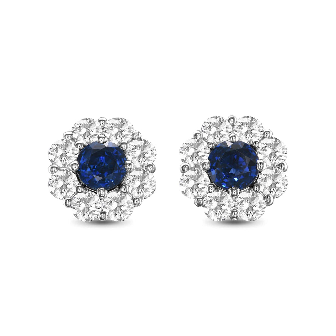 LEIBISH 1.24ct Round Blue Sapphire &amp; Diamond Halo Earrings Brand Earrings