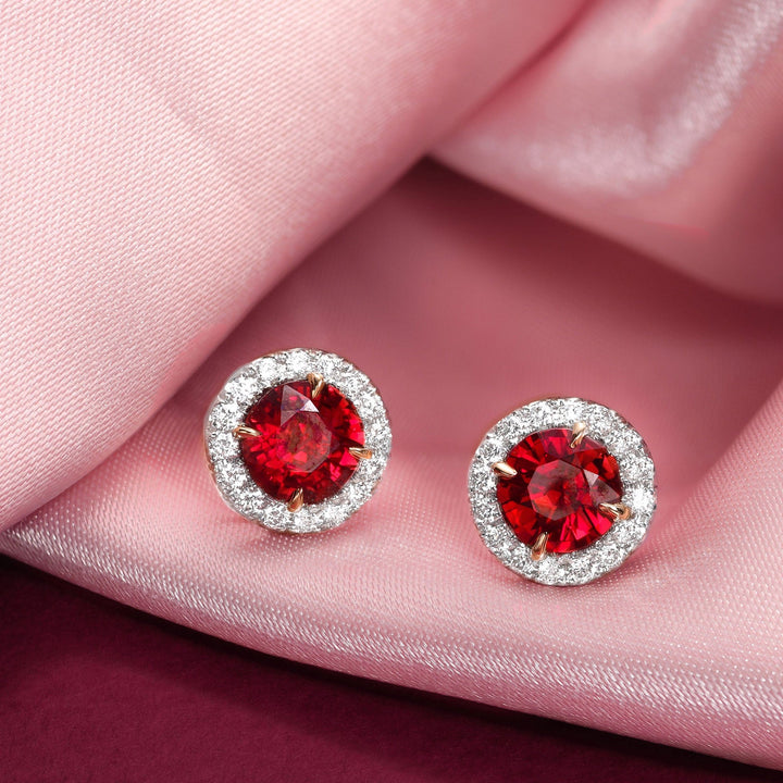 LEIBISH 1.71ct Round Red Ruby &amp; Diamond Halo Earrings Brand Earrings
