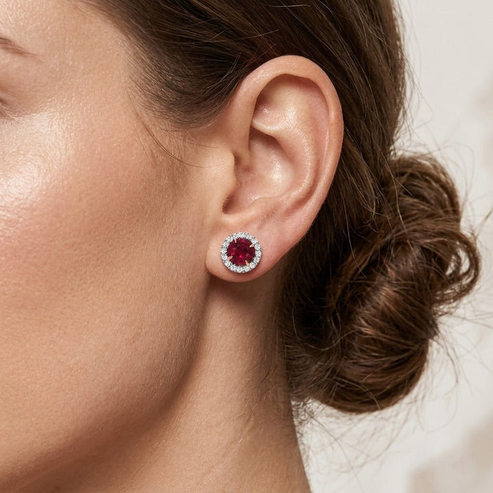 LEIBISH 1.71ct Round Red Ruby &amp; Diamond Halo Earrings Brand Earrings