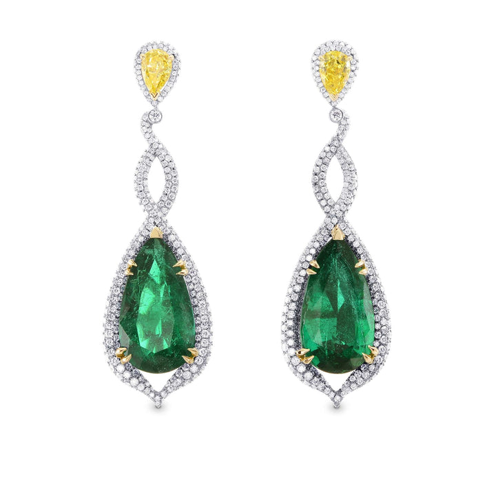 LEIBISH 15.17ct Zambian Emerald &amp; Canary Yellow Diamond Earrings Brand Earrings