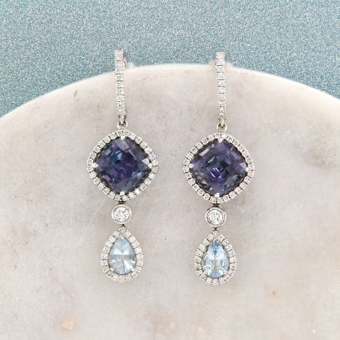 LEIBISH 5.60ct Tanzanite &amp; 0.75ct Aquamarine Diamond Drop Earrings Brand Earrings