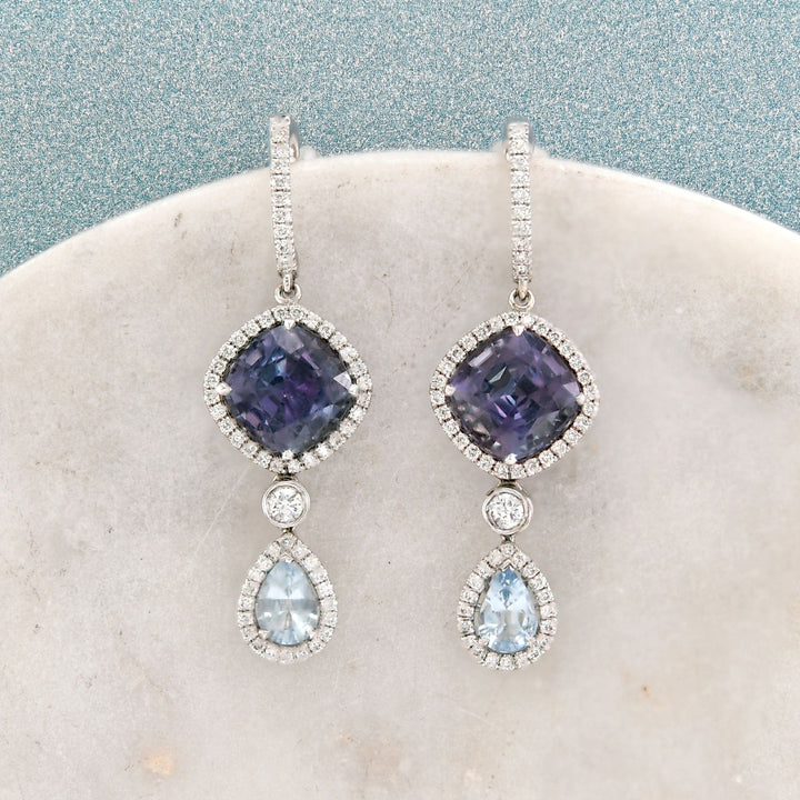 LEIBISH 5.60ct Tanzanite &amp; 0.75ct Aquamarine Diamond Drop Earrings Brand Earrings