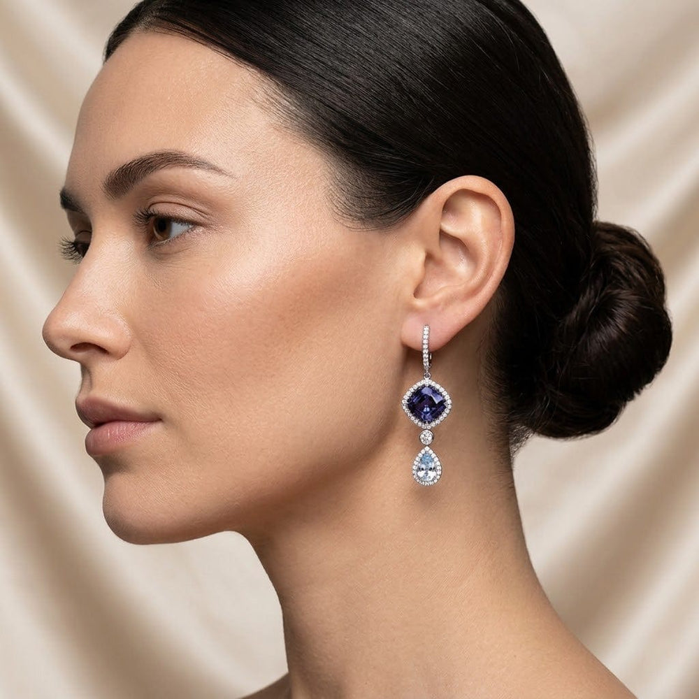 LEIBISH 5.60ct Tanzanite & 0.75ct Aquamarine Diamond Drop Earrings Brand Earrings