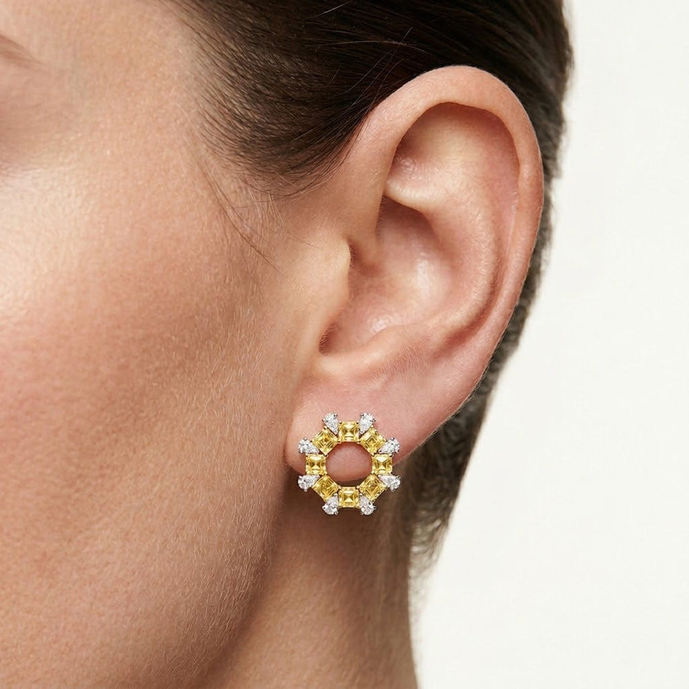 LEIBISH Fancy Intense Yellow Asscher & Pear Diamond Earrings Brand Earrings