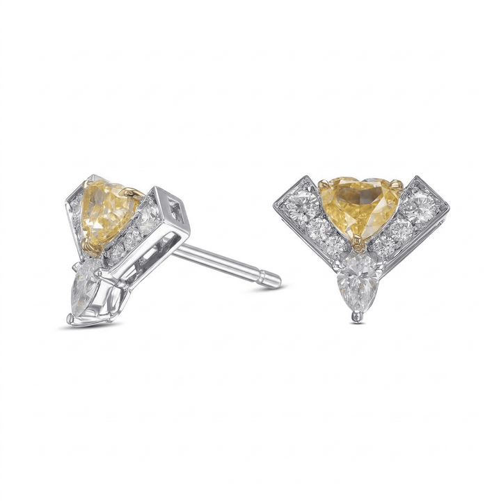LEIBISH Fancy Intense Yellow Heart Diamond Logo Pavé Earrings Brand Earrings