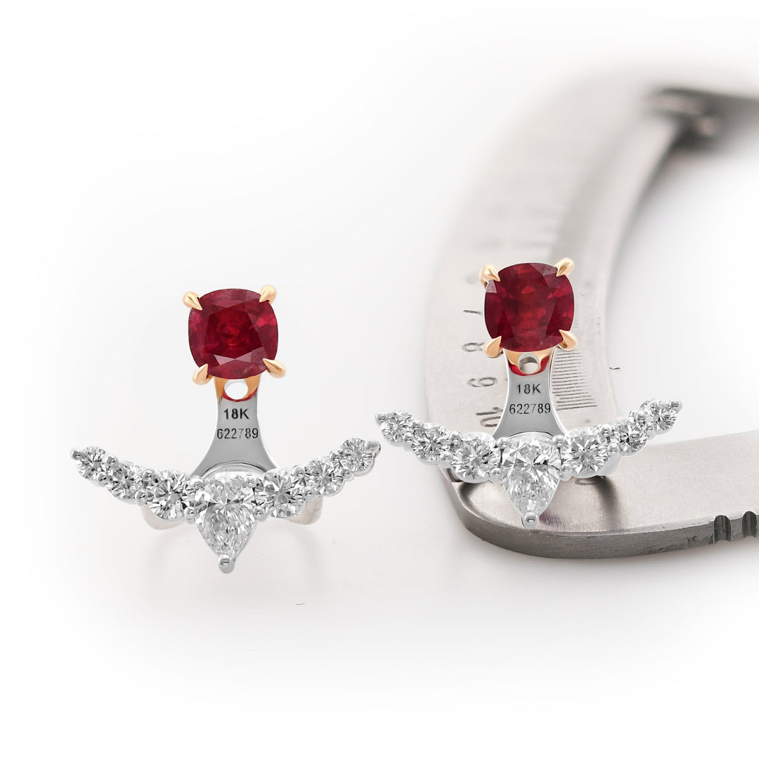LEIBISH Red Ruby Studs &amp; Diamond Ear Climbers Brand Earrings