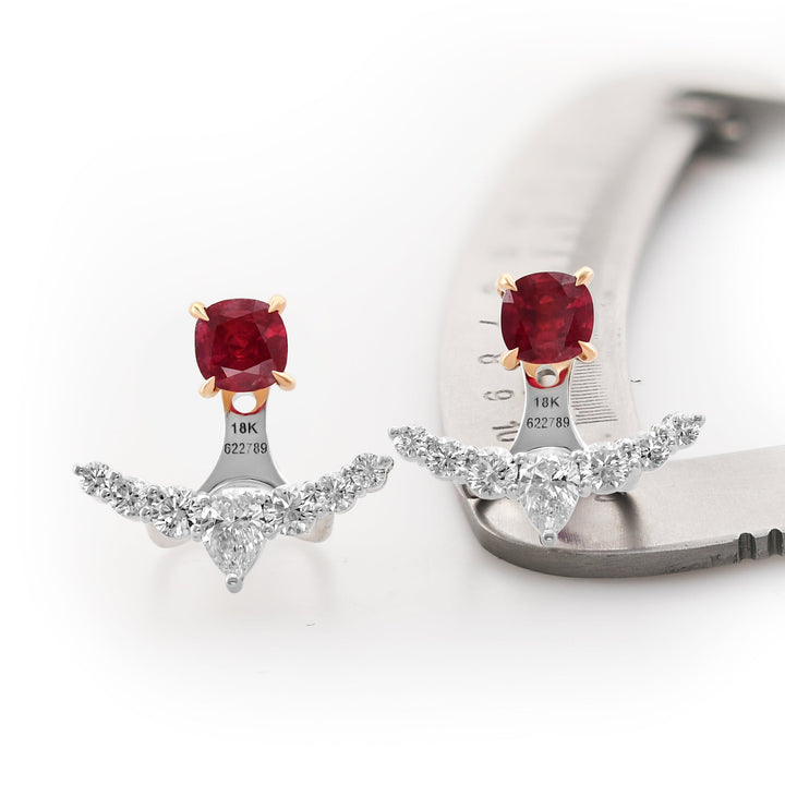 LEIBISH Red Ruby Studs &amp; Diamond Ear Climbers Brand Earrings