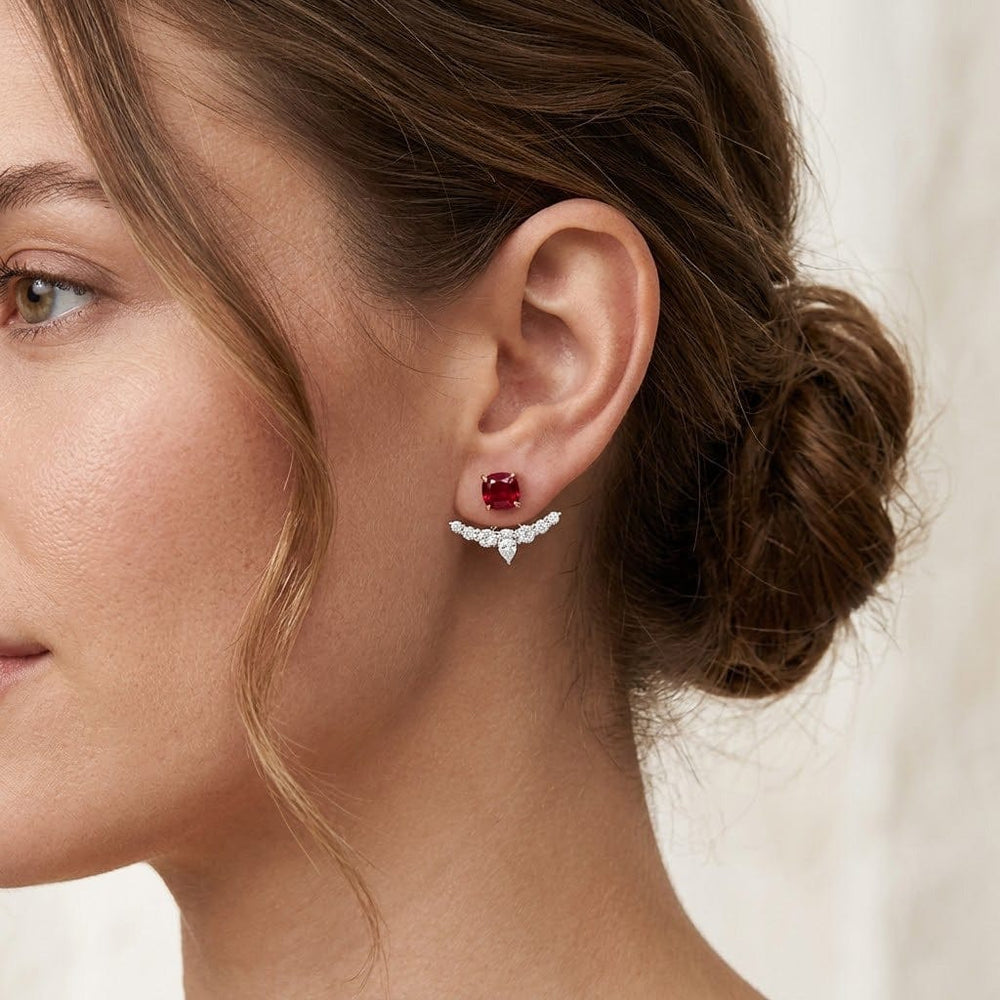 LEIBISH Red Ruby Studs & Diamond Ear Climbers Brand Earrings