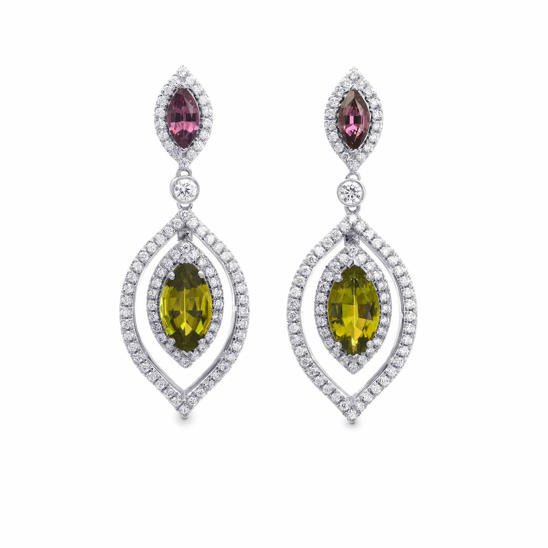 Tsavorite, Tourmaline & Diamond Drop Earrings Brand Earrings