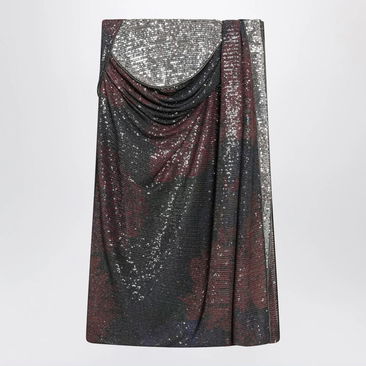 Maison Margiela - Printed draped sequin maxi skirt in blue and burgundy Brand 40  IT