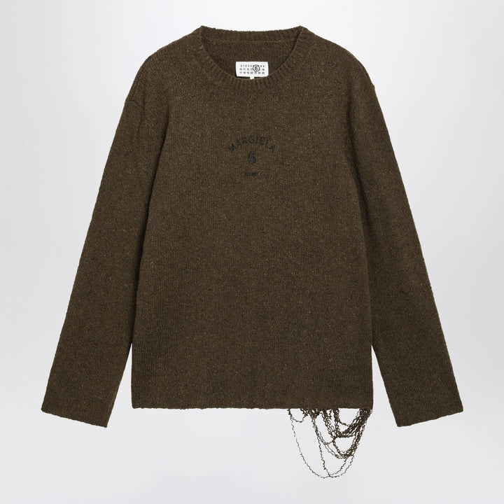 MM6 Maison Margiela - Crew-neck sweater in khaki/black wool blend Brand S