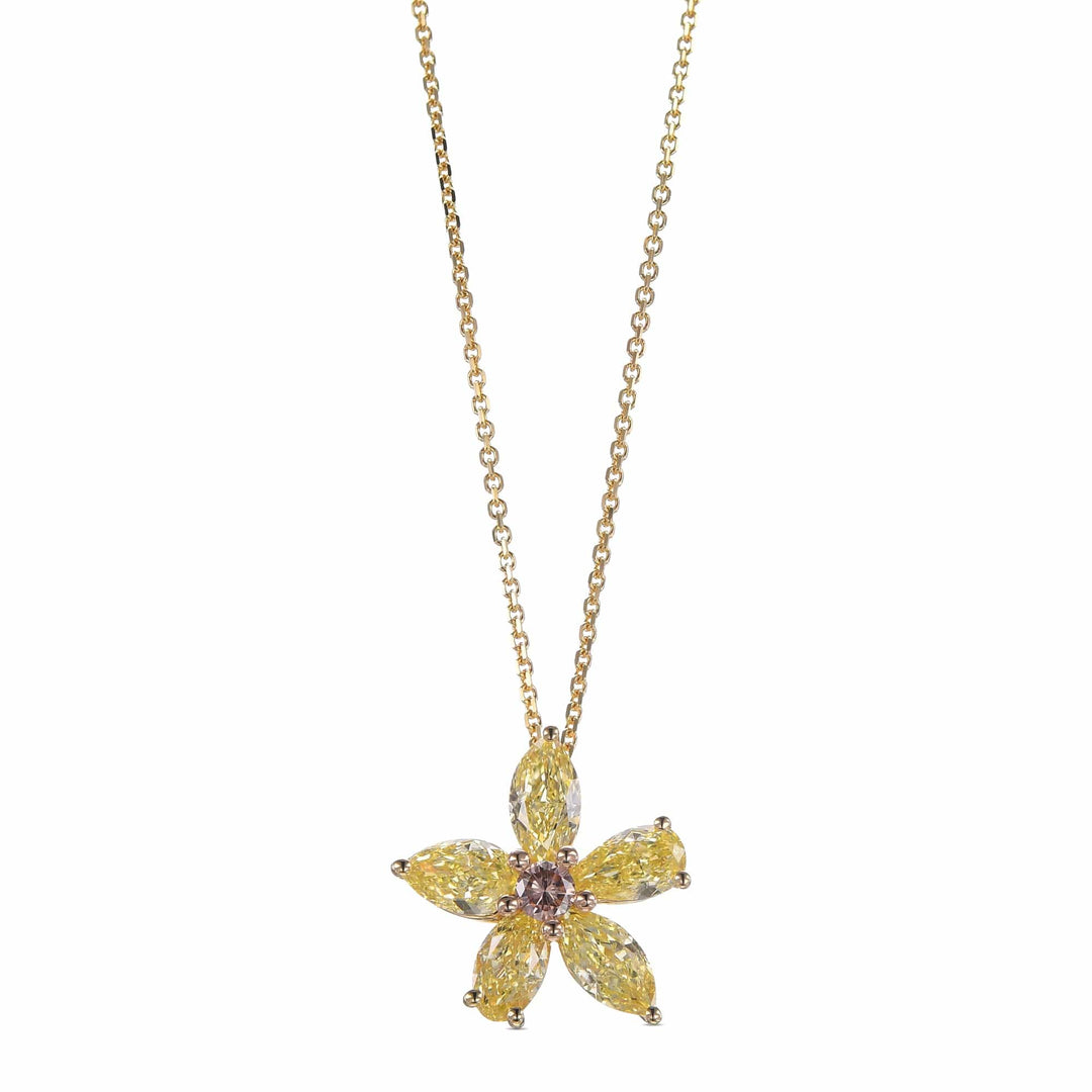 Fancy Intense Orangy Pink & Fancy Yellow Diamond Pendant Brand Necklace