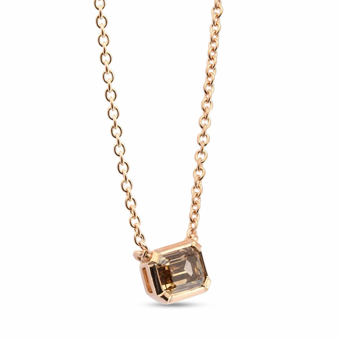 LEIBISH 0.64ct Fancy Brown Emerald-Cut Diamond Bezel Pendant Brand Necklace